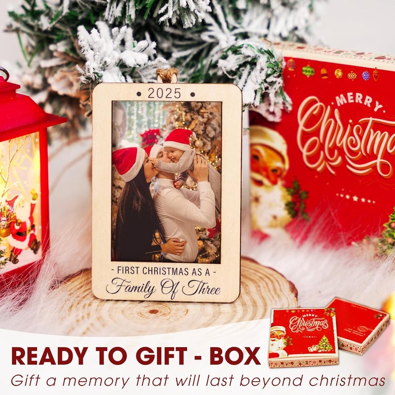 Hangwoous Our First Christmas As A Family Of 3 Christmas Ornament 2025 - Baby's First Christmas Picture Frame Ornament For Boy, Girl - Baby 1st Christmas Ornaments 2025 - Wallet Size Baby Picture Frame - Image 3